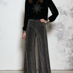 Black Star Embellished Velvet Top and Silver Gray Wide-Leg Pants Set