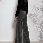 Black Star Embellished Velvet Top and Silver Gray Wide-Leg Pants Set