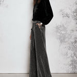Black Star Embellished Velvet Top and Silver Gray Wide-Leg Pants Set
