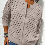 Openwork Knit Zip-up Casual Jacket
