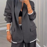 Gray Patchwork Dingle-breasted Blazer+Pants Two-piece Set