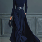 Dark Blue Knitted High-neck Dress（No belt）