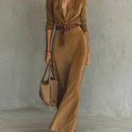 Suede Single-breasted Lapel Maxi Dress