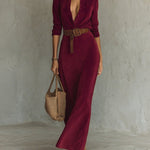 Suede Single-breasted Lapel Maxi Dress
