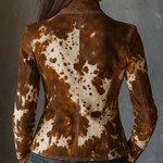 Vintage Stand-up Collar Cow Print Slim-fit Jacket