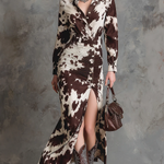 Vintage Cow Printed Shirt Maxi Dress