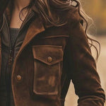 Vintage Suede Lapel Collar Mid-Length Coat Jacket