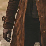 Vintage Suede Lapel Collar Mid-Length Coat Jacket