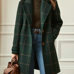 Vintage Green Plaid Lapel Mid-Length Jacket Coat