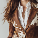Retro Brown Cow Print Suit Jacket
