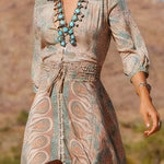 Western Style Boho Print Slit Maxi Dress