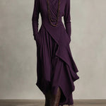 Purple High-neck Asymmetrical Pleated Maxi Dress（Necklace not included）