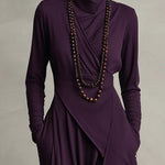 Purple High-neck Asymmetrical Pleated Maxi Dress（Necklace not included）