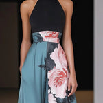 Black Slit Floral Classic Crew Neck Sleeveless A-Line Maxi Dress