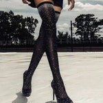 Sparkling Rhinestone-studded Over-the-knee Elastic Sock Boots