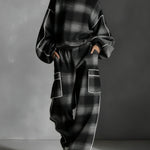 Black and Gray Plaid Color-blocked Sweatshirt and Casual Pants Two-piece set