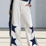 Navy Star Print Long Sleeve Top & Wide-Leg Pants Set