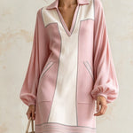 Blush Pink & Ivory Color-Block Shirt Dress