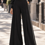 Elegant Black Bow-Neck Blouse & Wide-Leg Pants Set