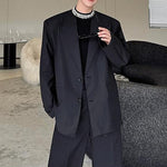 Black Collarless Raw Edges Loose-fitting Blazer