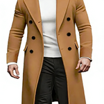 KZZ Men's Notch Lapel Double Breasted Long Trench Coat