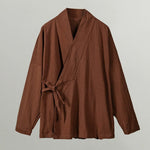 Loose Cotton Cross Front Hanfu Kimono Cardigan