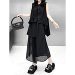 Women's Asymmetric Vest Shirt Mesh Patchwork Skirt Two-piece Set