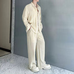 Cotton-Linen Long-Sleeve Shirt Wide-Leg Pant Casual Two-piece Set