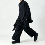 Japanese Draped Asymmetric Hem Long Sleeve Shirt Wide-leg Pants Two-piece Set