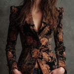 Women’s Black And Bronze Floral Print Tailored Blazer