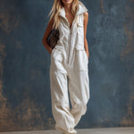 Stylish Silhouette White Denim Sleeveless Jumpsuit