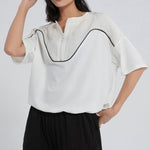 Women's Loose Drawstring Zipper T-shirt