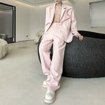 French Rose-ribbon Suit Jacket Straight-leg Casual Trousers Two-piece Set
