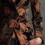 Women’s Black And Bronze Floral Print Tailored Blazer