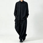 Japanese Draped Asymmetric Hem Long Sleeve Shirt Wide-leg Pants Two-piece Set