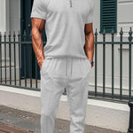 KZZ Men's Pure Color Jacket and Sports Leisure Long Pants