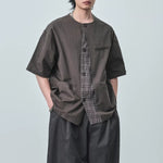 Japanese Retro Patchwork Collarless Shirt