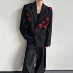 3D Floral Padded Shoulder Double-layer Collar Blazer