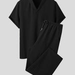 KZZ Summer Men's Textured Shirt and Tie Waist Suit Casual Suit
