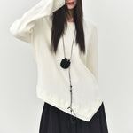 Women's Color-blocked Patchwork Faux Two-piece Pointed Hem Thin Sweater