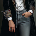 Women's Black Baroque Print Lapel Slim Fit Blazer