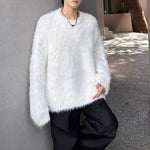 Winter Loose-fitting Crew Neck Faux Fur Sweater