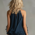 Elegant Urban Navy Blue Halter Neck Top