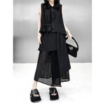 Women's Asymmetric Vest Shirt Mesh Patchwork Skirt Two-piece Set