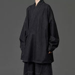 Women's Heavyweight Loose Cross Front Denim Kimono Cardigan Lantern Pants Two-piece Set