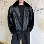 Artificial Fur Patchwork Leather Short Jacket