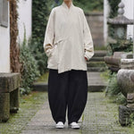 Loose Cotton Cross Front Hanfu Kimono Cardigan