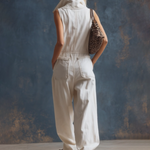 Stylish Silhouette White Denim Sleeveless Jumpsuit