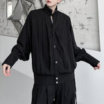 Vintage Stand Collar Pleated Shirt