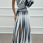 Hazel™ | Elegant Striped Maxi Dress with Off-the-Shoulder Design